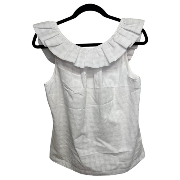 Trina Turk NWT Twin Falls Top White 100% Cotton Lined Sleeveless Ruffle-Trim S - Picture 2 of 6